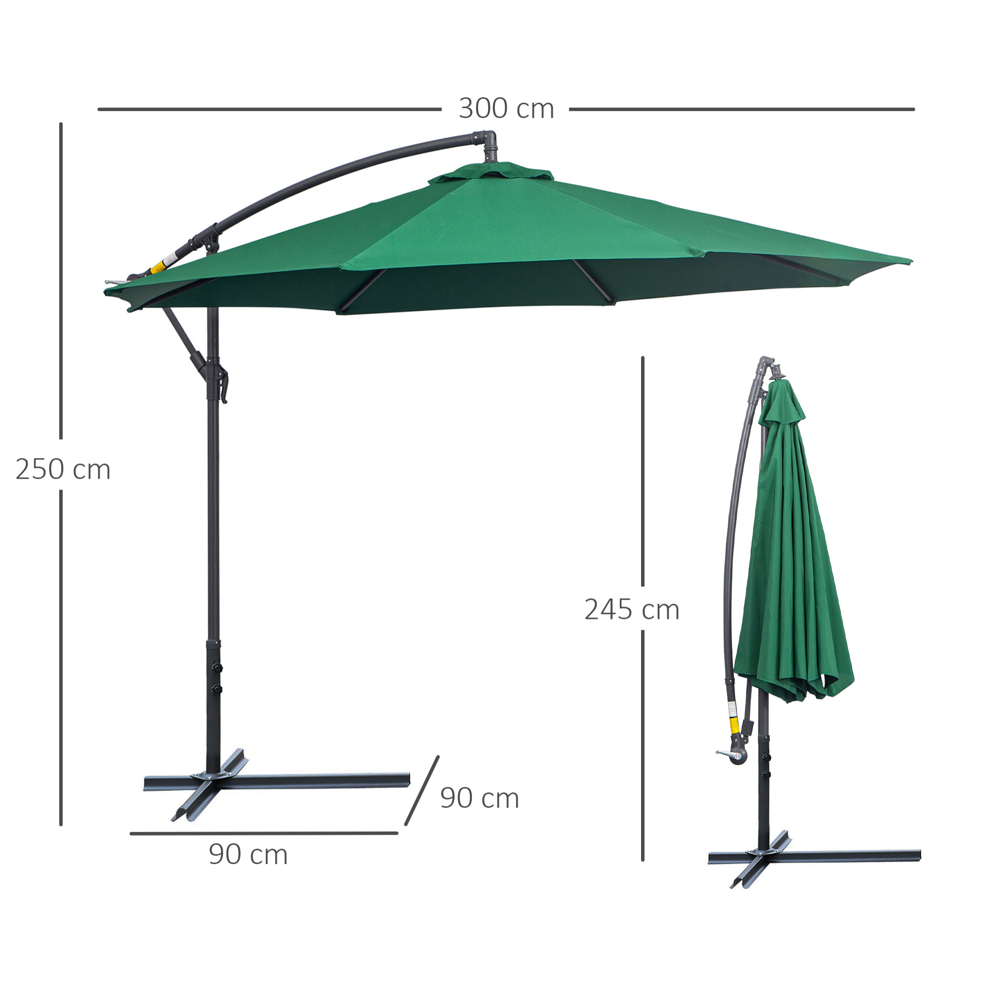 Sombrilla Reclinable de Acero y Poliéster Φ3x2,6m Verde