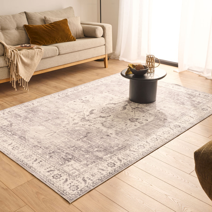 OTTOMAN - Tapis à poils courts doux à motif vintage gris