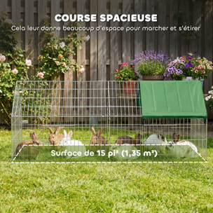 Parc enclos extérieur lapins portes verrouillables toit incliné acier vert