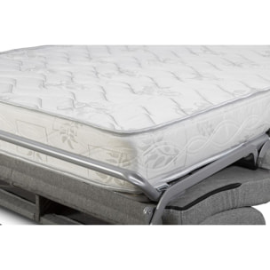 Canapé convertible 3 places en tissu gris clair et bois clair avec matelas 18 cm SKANDY