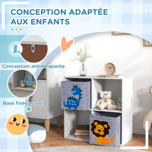 Meuble de rangement jouets enfant étagère de jouet pour chambre d'enfant 4 casiers 2 tiroirs non tissé MDF blanc