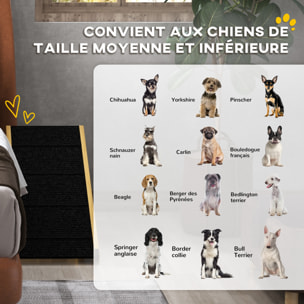 Rampe pour chien et chat - escalier pour chien pliable réglable en hauteur 24-47,5 cm - bois polyester noir