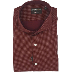 Camicia Uomo 1 Bottone Francese Slim Cotone Stretch Stampato Rosso Bordeaux/Bianco