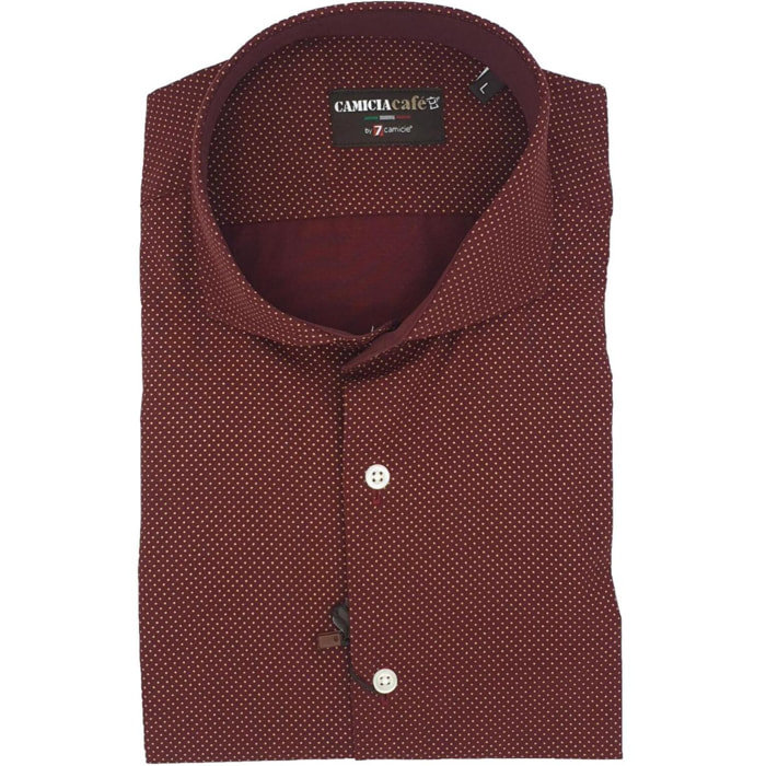 Camicia Uomo 1 Bottone Francese Slim Cotone Stretch Stampato Rosso Bordeaux/Bianco