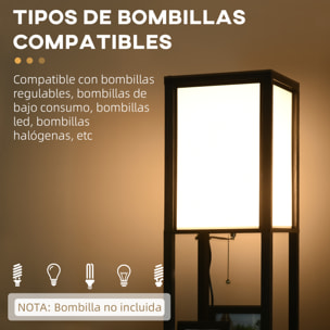 Lámpara de Pie de Madera con Estante de Almacenaje para Bombilla E27 Potencia Máx. 40W Lámpara Moderna para Salón Dormitorio 26x26x156 cm Negro y Blanco