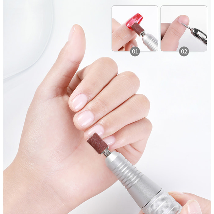 Lucidatrice per unghie con batteria ricaricabile da 2200mAh, fino a 35.000rpm. Velocità regolabile. Include 6 punte di lucidatura e 6 lime.