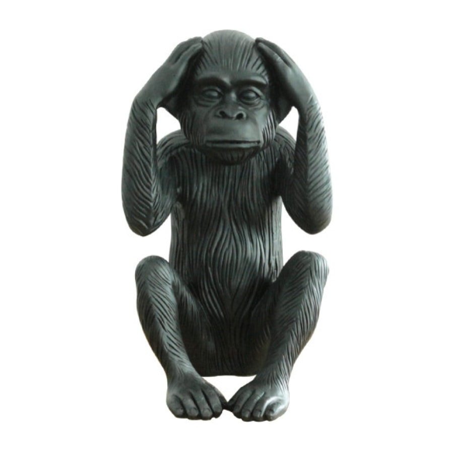 Statue singe en résine noir mat H40cm - KIKAZARU
