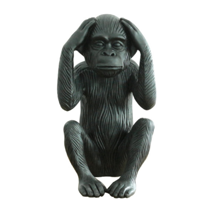 Statue singe en résine noir mat H40cm - KIKAZARU