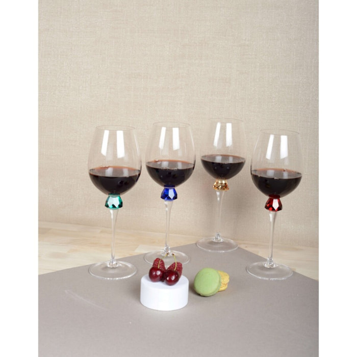 Verres a vin avec pied en diamant 4 couleurs - lot de 4