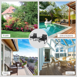 Conjunto de Jardín Exterior de 3 Piezas Juego de 2 Sillas y Mesa de Ratán con Cojines Acolchados y Encimera de Vidrio para Balcón Terraza Gris y Negro