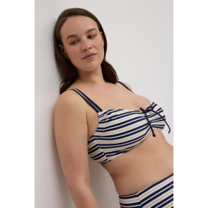 Top bikini snellente a righe blu scuro per coppe grandi D e F