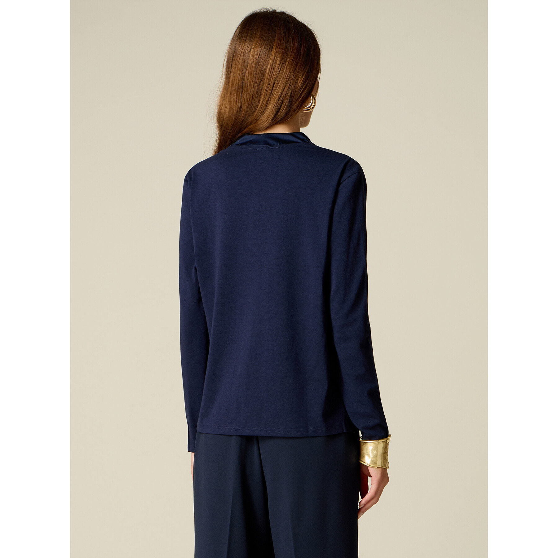 Oltre - T-shirt bimaterica maniche lunghe - Blu