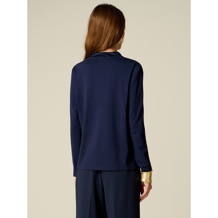 Oltre - T-shirt bimaterica maniche lunghe - Blu