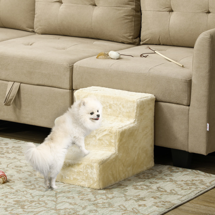 Escalera para Perros de 3 Peldaños, Escalera para Mascotas con Funda Extraíble y Lavable, Rampa para Perros y Gatos para Cama, Sofá, 46x35x35 cm, Beige