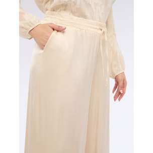 Fiorella Rubino - Pantaloni wide leg in raso stretch - Beige