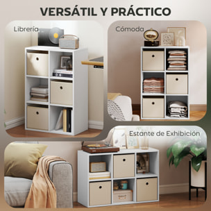 Estantería de 6 Cubos, Librería, Estantería para Libros con 3 Cajones de Tela, Horizontal o Vertical, para Salón, Dormitorio, Estudio, 53,7x30x79,8 cm, Blanco y Beige