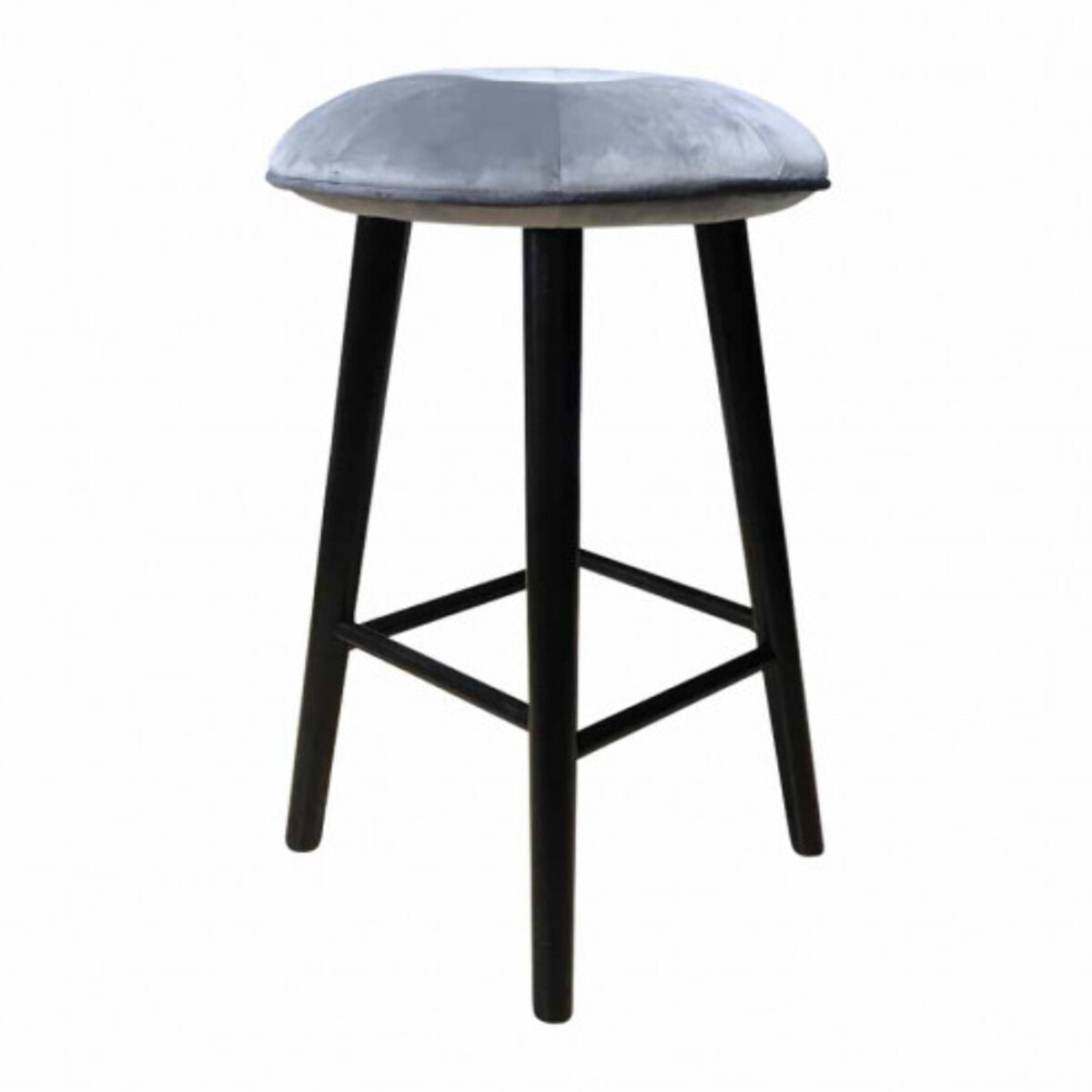 Tabouret en velours gris et piétement en bois noir H66cm - AUGUSTIN 462
