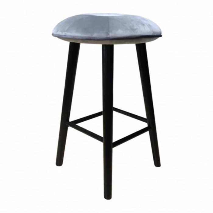 Tabouret en velours gris et piétement en bois noir H66cm - AUGUSTIN 462