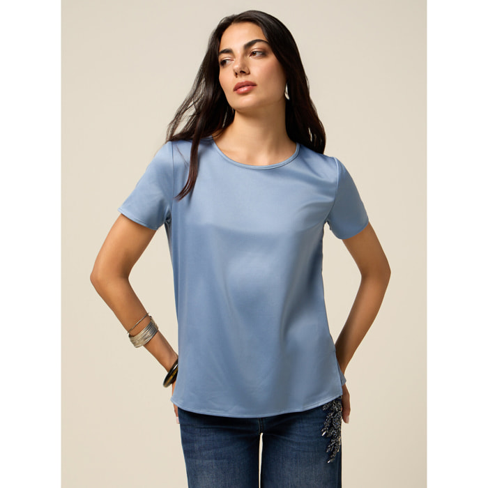 Oltre - T-shirt bimaterica - Azzurro