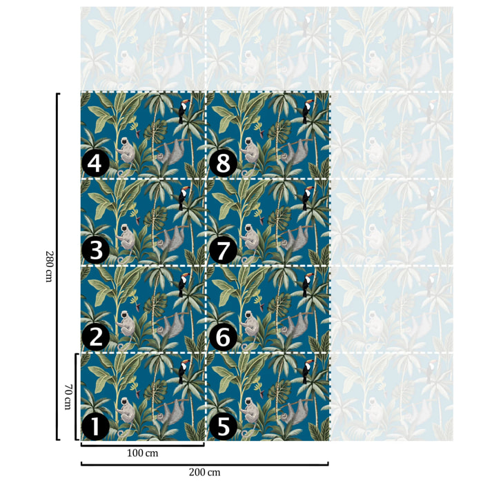 Carta da Parati Jungla Tropicale Blu