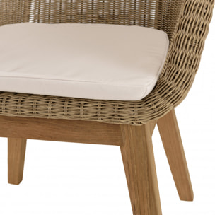 KALLY - Lot de 2 fauteuils jardin rotin synthétique et coussin, pieds droits