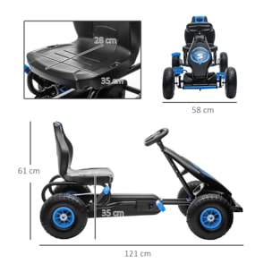 Coche Infantil de Pedales Go Kart a Pedales para Niños de 5-12 Años con Asiento Ajustable Neumáticos Inflables Amortiguador y Freno de Mano Carga 50 kg 121x58x61 cm Azul