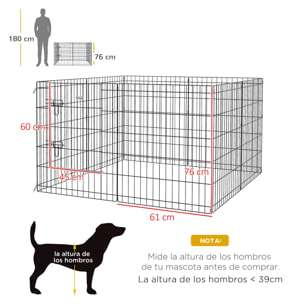 Parque de Juegos para Perros 8 Paneles Plegables Jaula Metálica para Mascotas con Puerta y Doble Cerradura para Jardín Patio Exterior Negro