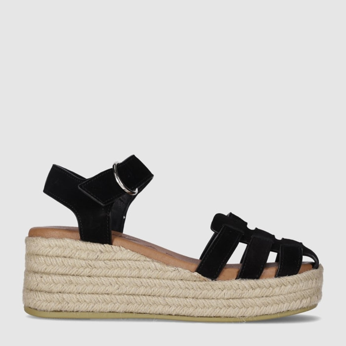 Sandalias de Serraje - Negro - Tacón: 6 cm