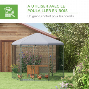 Enclos poulailler chenil 5 m² - parc grillagé dim. 2,8L x 2,45l x 2,46H m - entièrement couvert - acier oxford gris