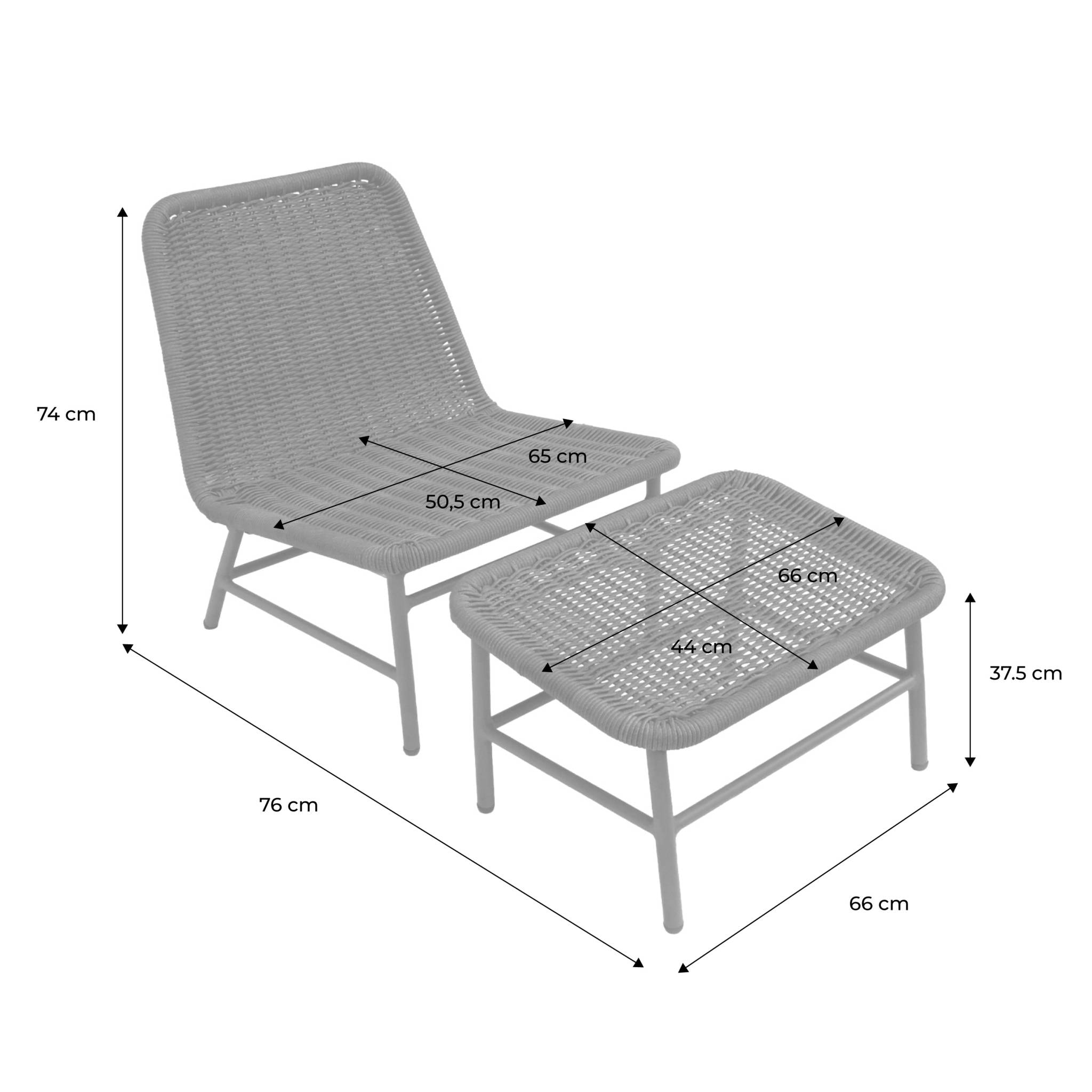 Fauteuil relax et repose pied aluminium et corde  LAGUNA