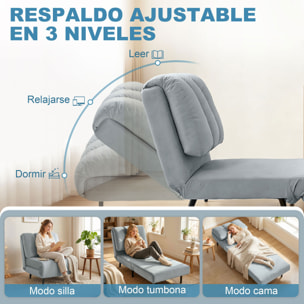 Sofá Cama de 1 Plaza 3 en 1, Sofá Cama Plegable Tapizado en Terciopelo con Respaldo Ajustable en 3 Niveles, Cojín Grueso para Dormitorio, Salón, Oficina, Fácil Montaje, 72x88x87 cm, Gris