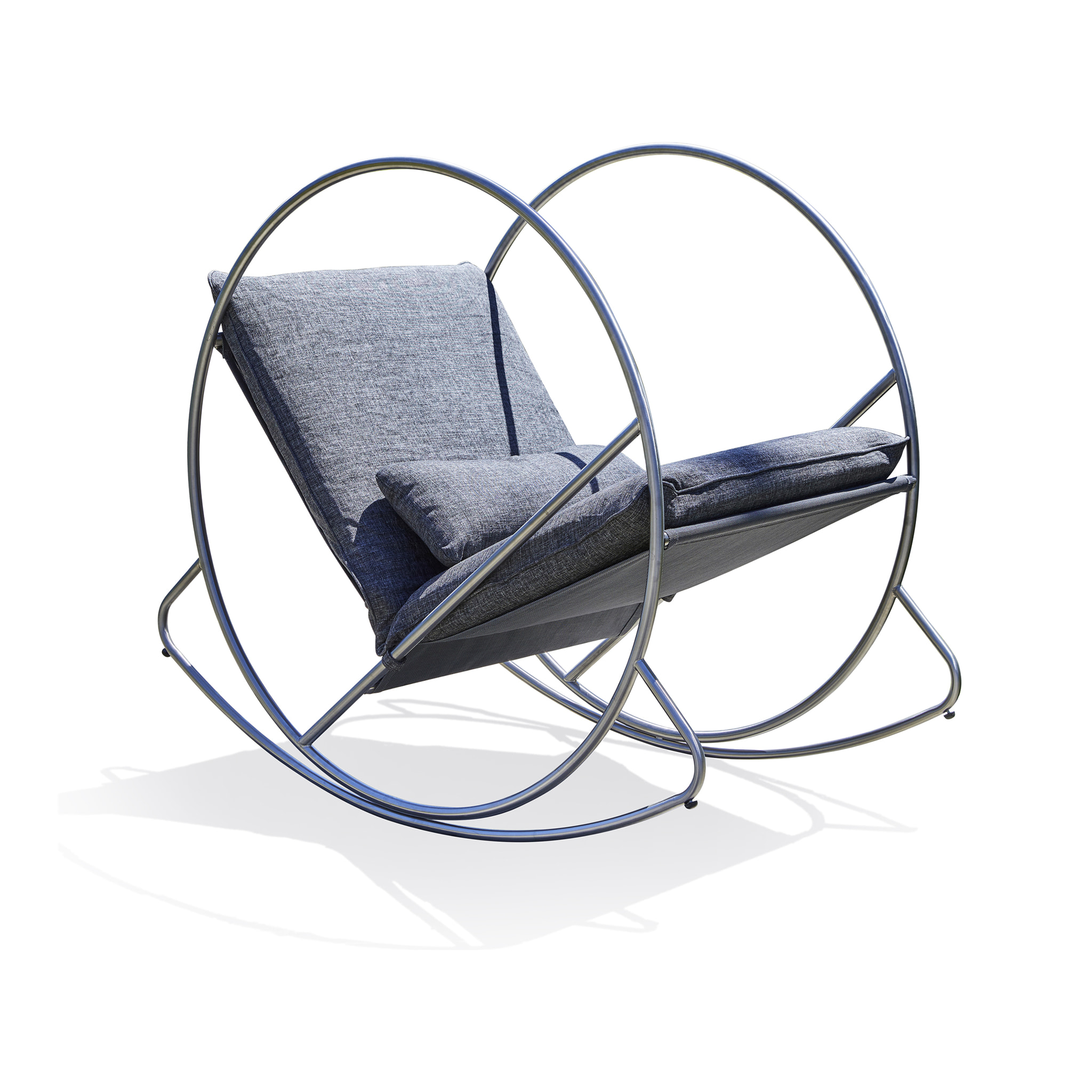 CAPRERA - Fauteuil à bascule de jardin en inox et toile plastifiéee