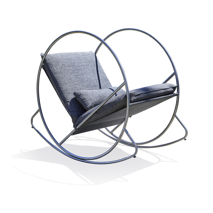 CAPRERA - Fauteuil à bascule de jardin en inox et toile plastifiée grise