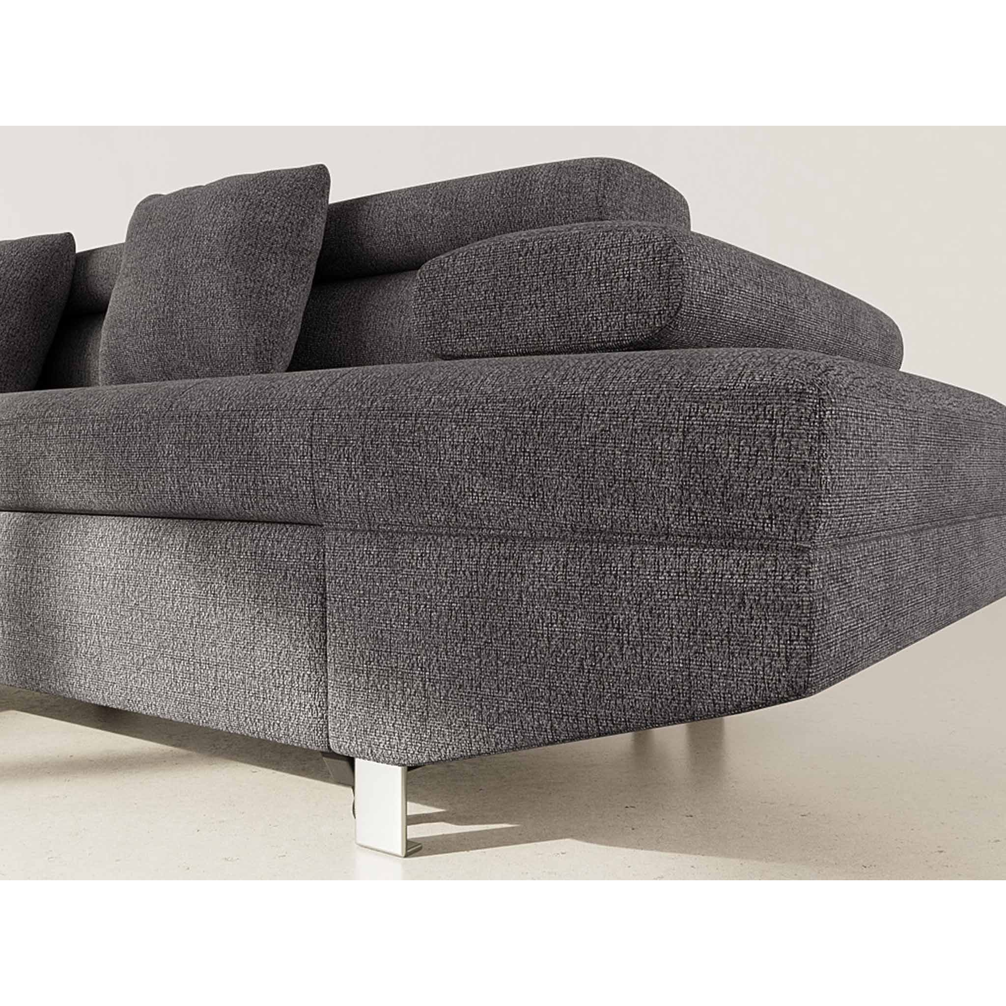 Margaux - Canapé d'angle gauche 5 places convertible avec coffre et têtières réglables en velours texturé - Gris