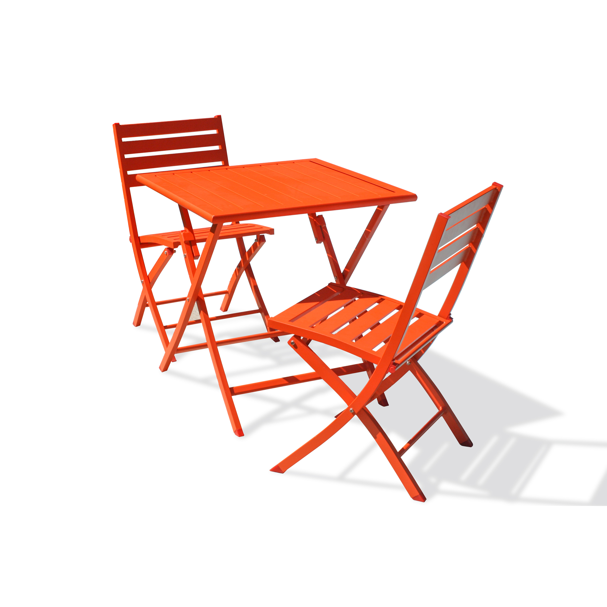 MARIUS - Ensemble repas de jardin 2 places en aluminium orange