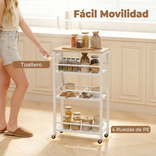 Carrito Auxiliar con Ruedas de 4 Niveles, Carrito de Cocina con Toallero y 6 Ganchos, Estrecho para Espacios Pequeños, Verduras, Frutas, para Comedor, 50x20x81 cm, Roble