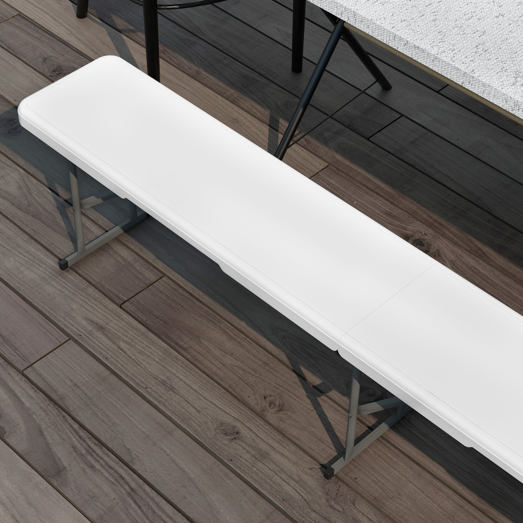 Banco de Jardín Plegable Banco Exterior de 3 Plazas con Marco de Acero Carga 360 kg para Patio Terraza Balcón Camping 183x28x43 cm Blanco