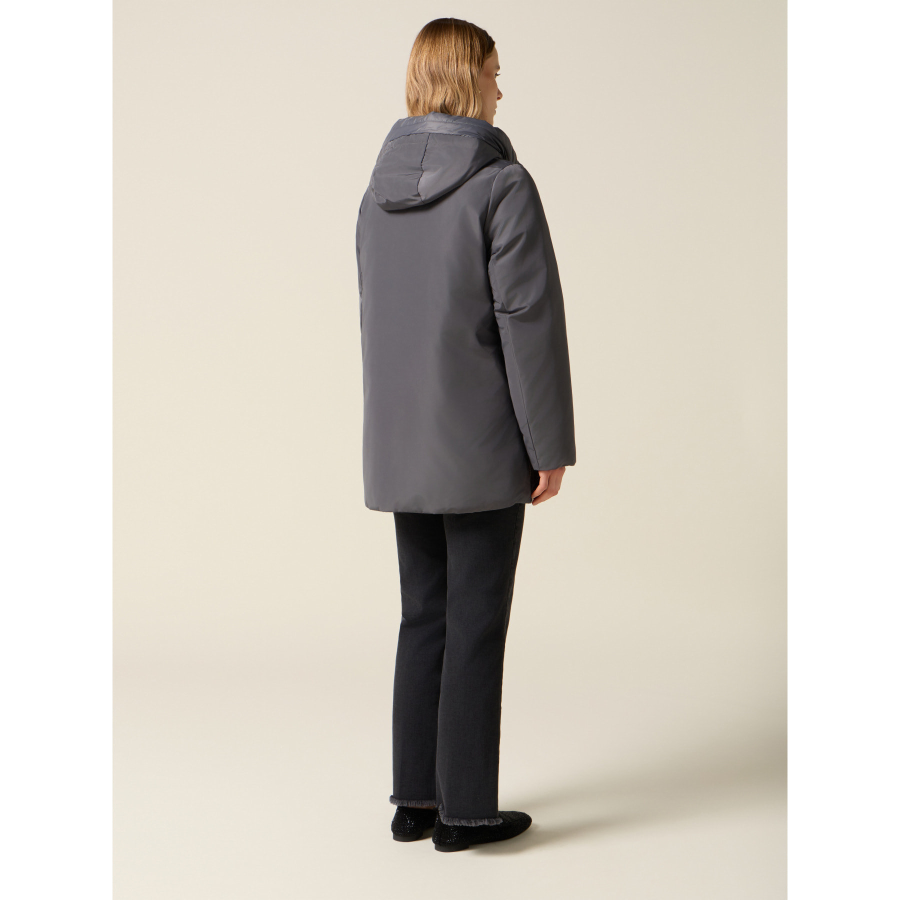 Oltre - Piumino midi con cappuccio - Grigio