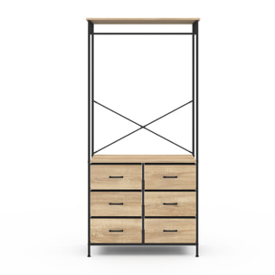 Dressing Iris penderie et 6 tiroirs bois et noir