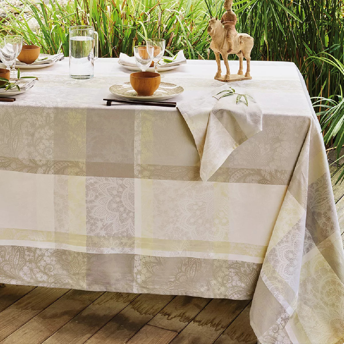 Serviette pur coton motif jacquard beige Mille dentelles naturel