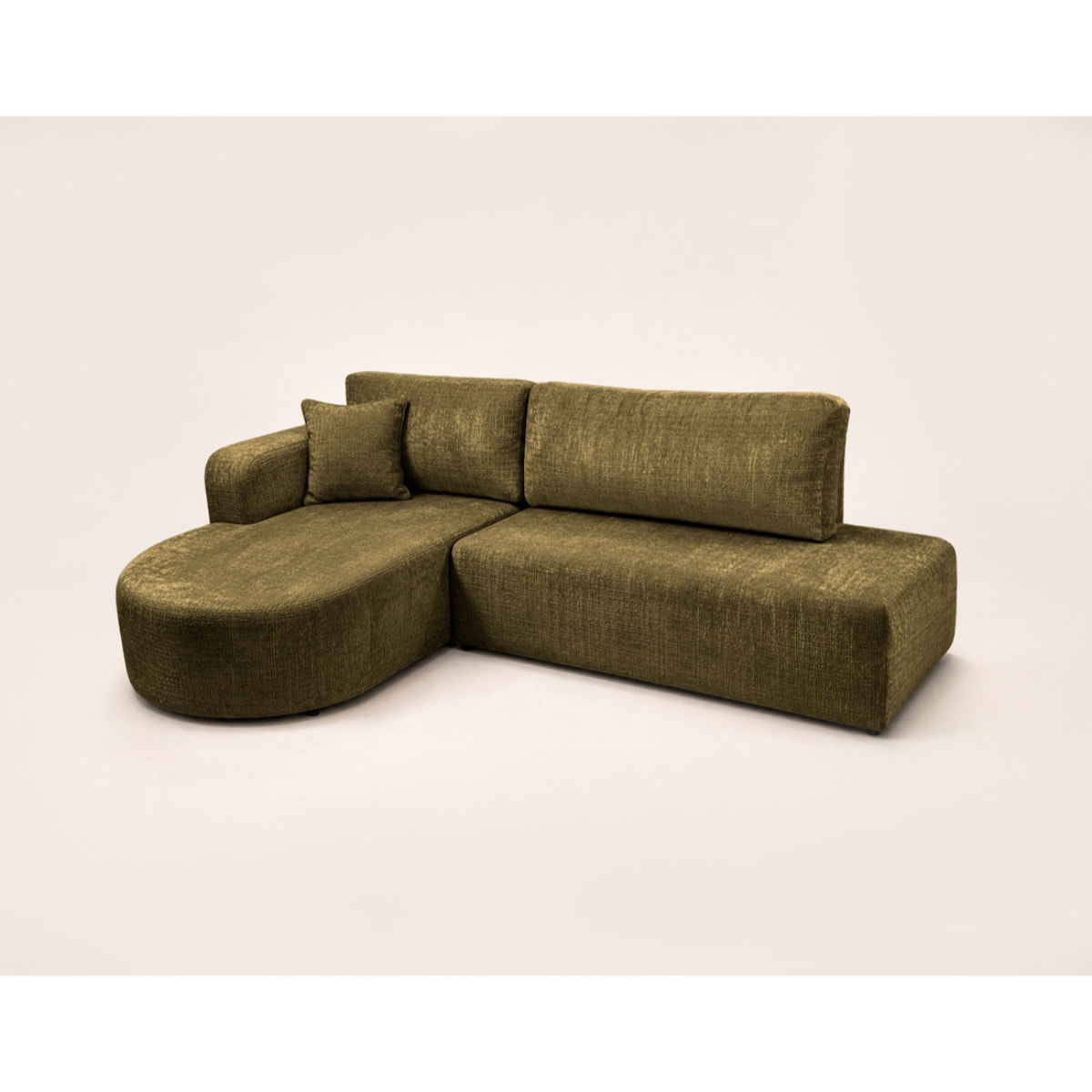 Miro - Canapé d'angle gauche 4 places convertible avec coffre en velours texturé - Vert Olive