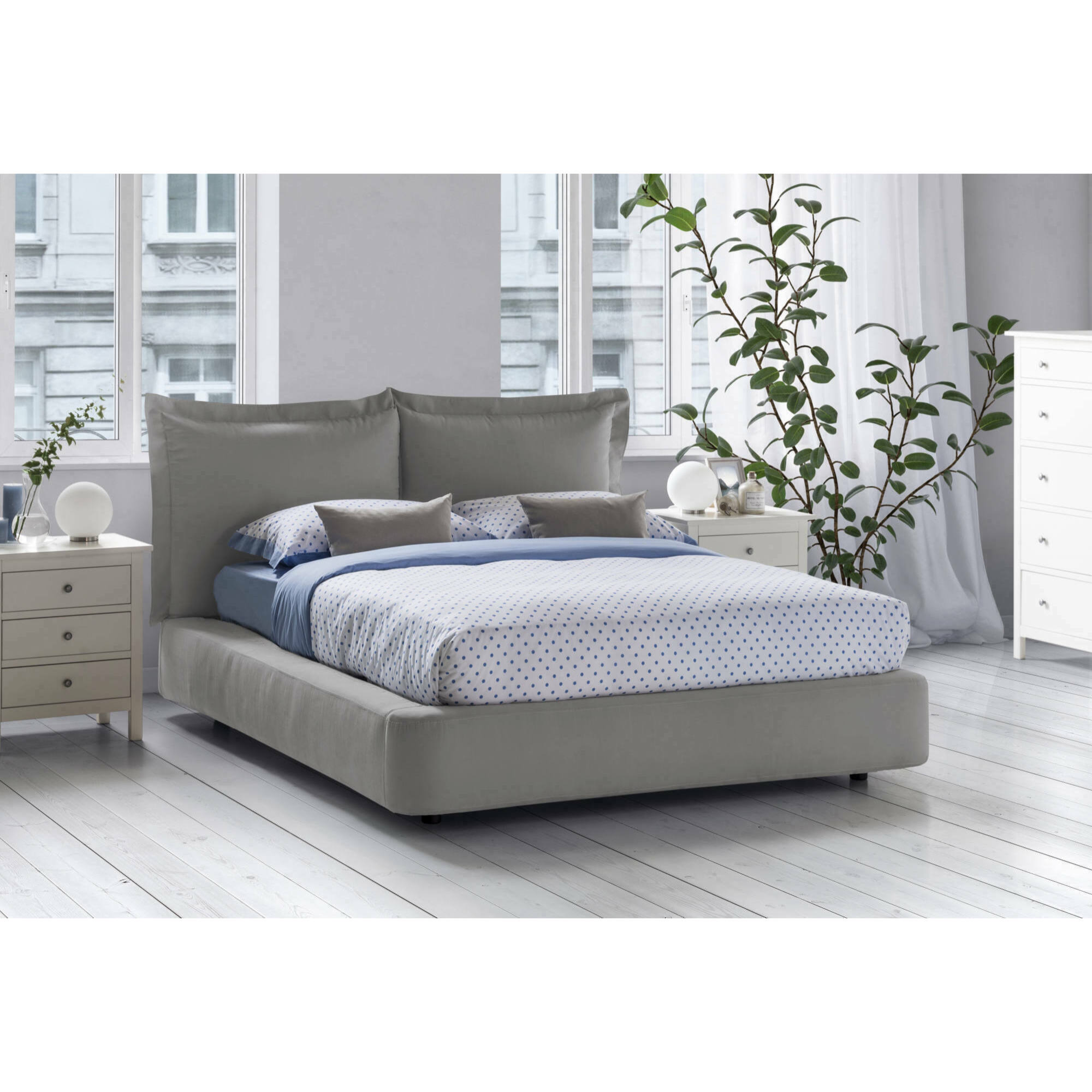 Letto matrimoniale Cornelia, Letto contenitore con rivestimento in tessuto, 100% Made in Italy, Apertura frontale, adatto per materasso 160x190 cm, Grigio