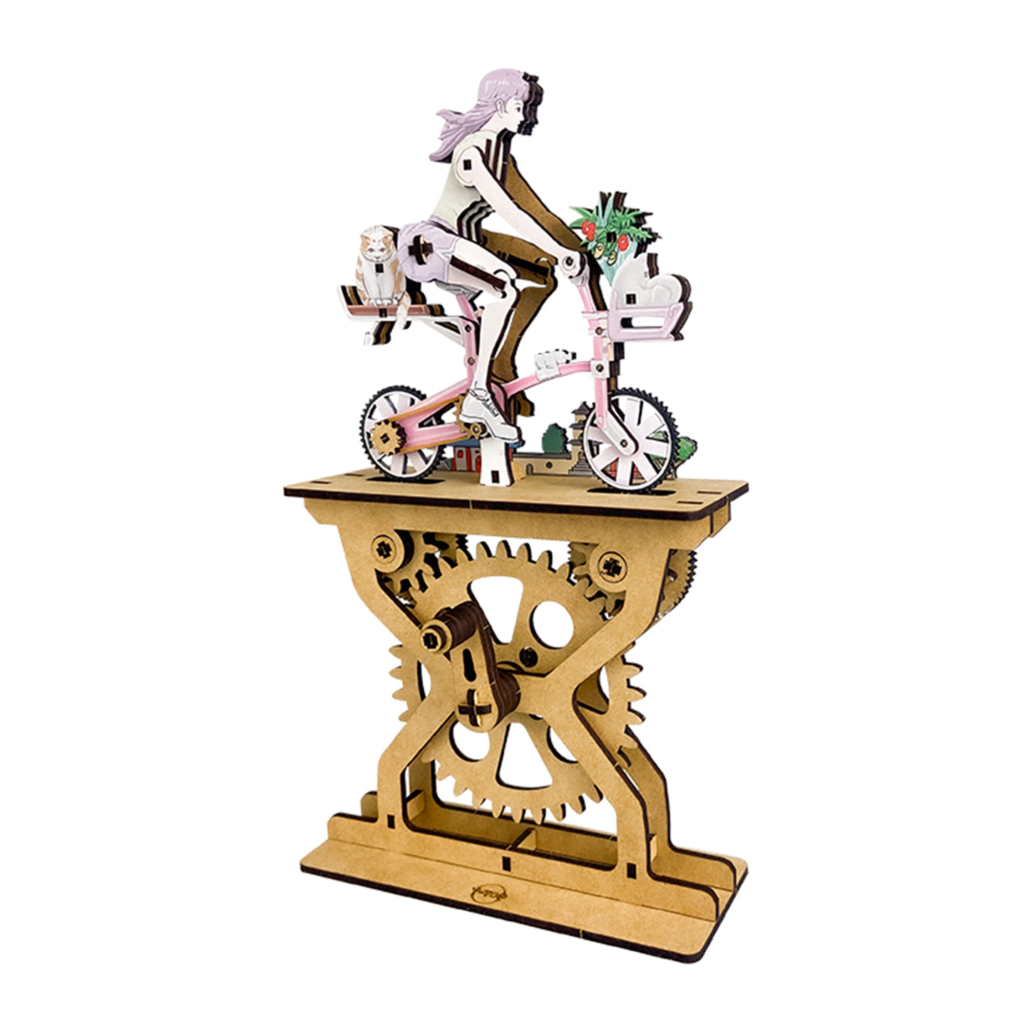 Maqueta de Madera 3D, con movimiento mecánico diseño de Amantes de la bicicleta en color - Chicas. 107 piezas.
