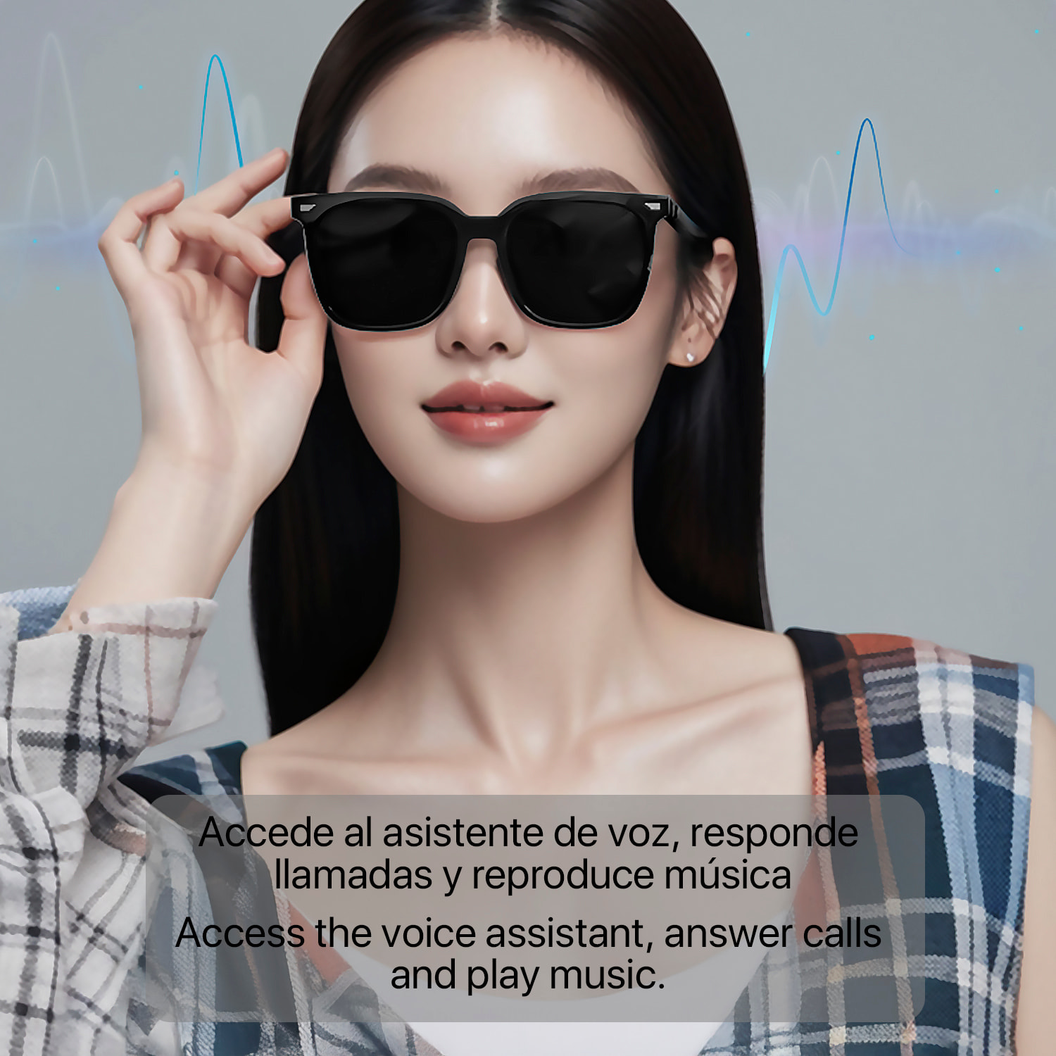 Gafas inteligentes GS01, llamada bluetooth, asistente de voz, control remoto de la cámara.