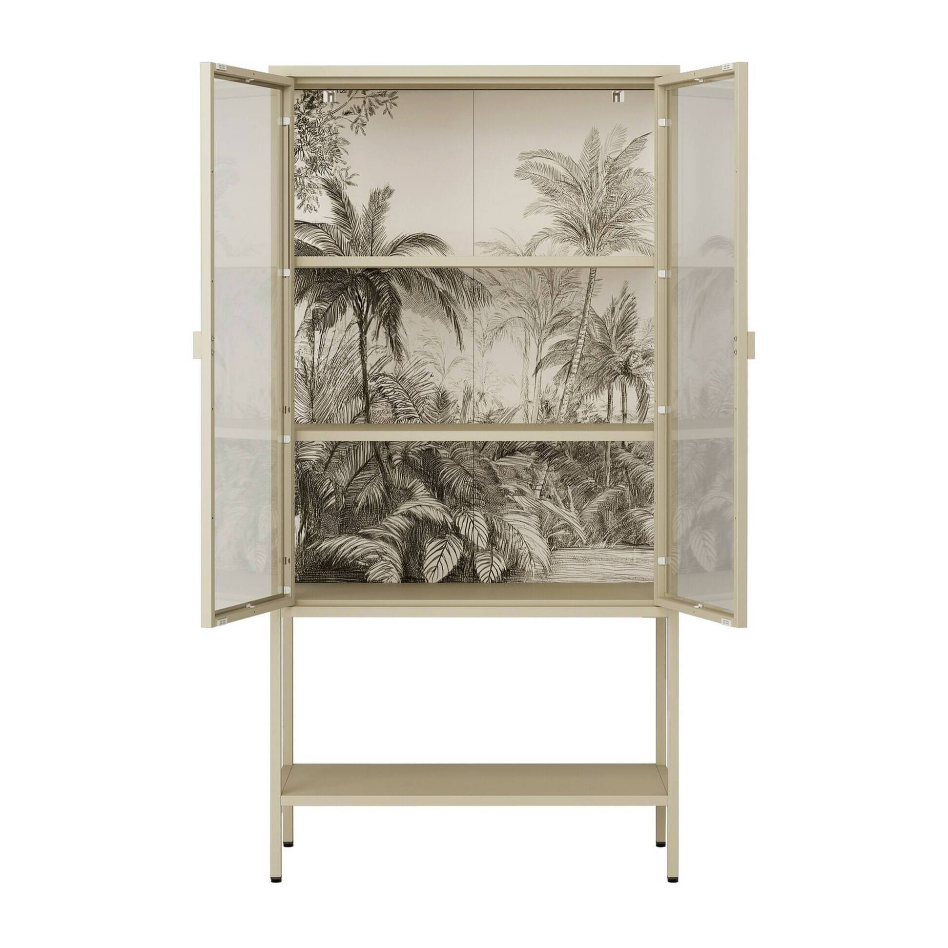 Vetrina Busseto, Credenza espositiva, Vetrinetta multiuso, Madia da soggiorno, 80x35 h160 cm, Panna