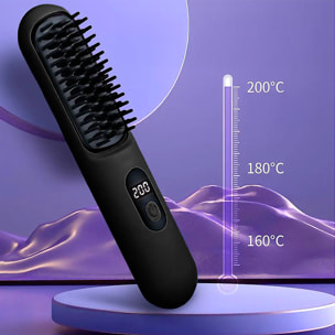 Cepillo alisador inalámbrico con 3 niveles de temperatura, tecnología cerámica y bloqueo de humedad. Con batería recargable de 2000mAh.