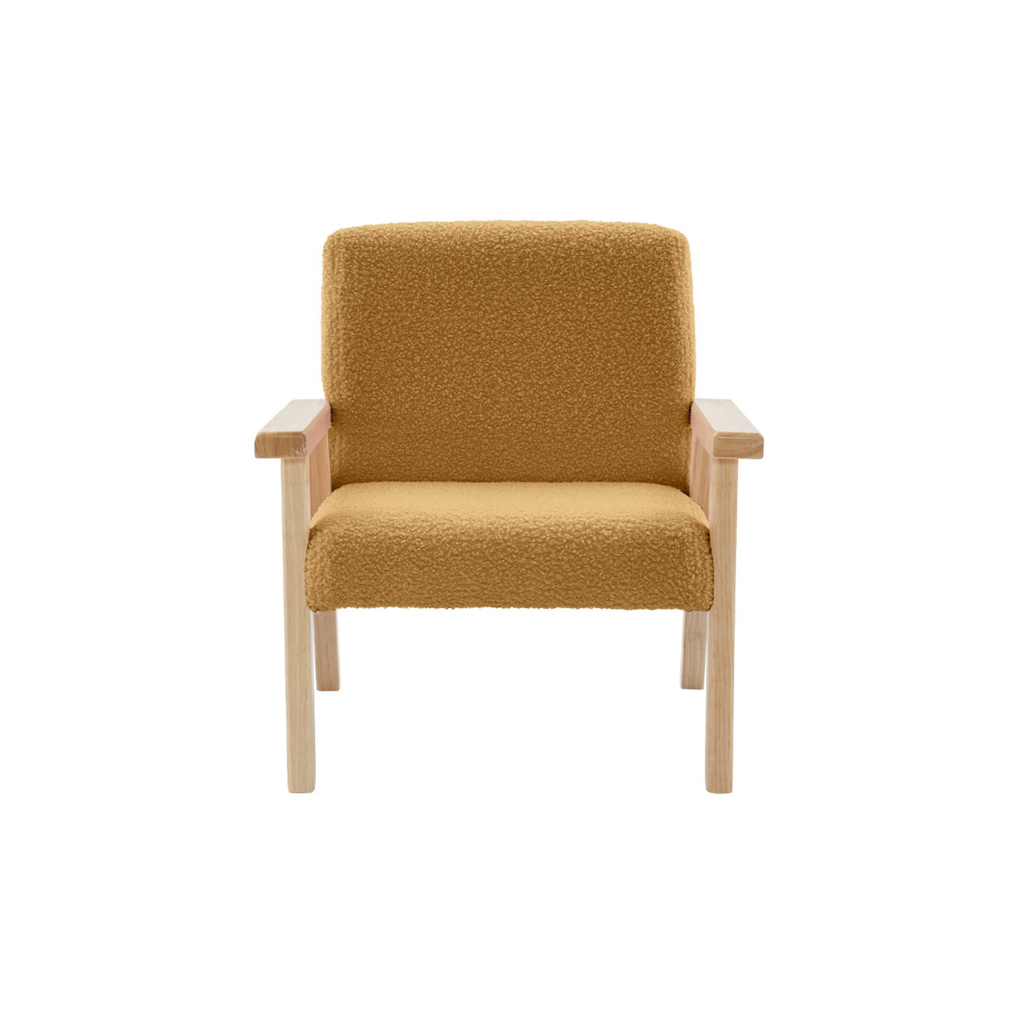 Fauteuil enfant en bois et tissu bouclette moutarde. ISAK L 47 x P 43.5 x H 50cm