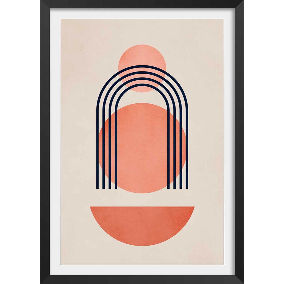 Affiche dessin ""Bauhaus abstrait"" Affiche + cadre en bois - Noir