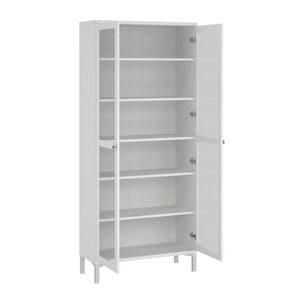 Vetrina Wutip, Credenza espositiva, Vetrinetta multiuso, Madia da soggiorno, 89x36 h203 cm, Bianco