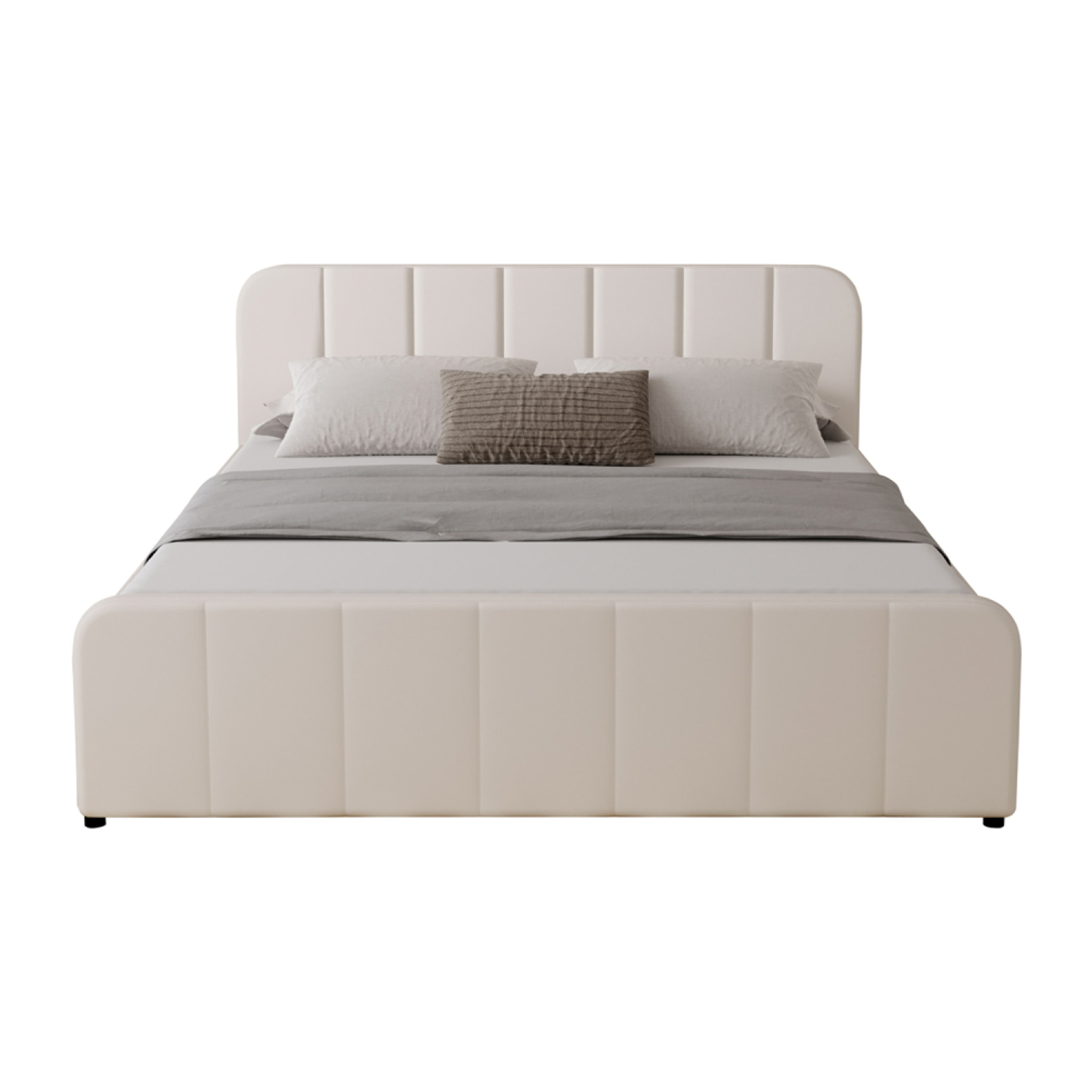KANSAS Lit avec coffre de rangement 140x190cm en velours beige